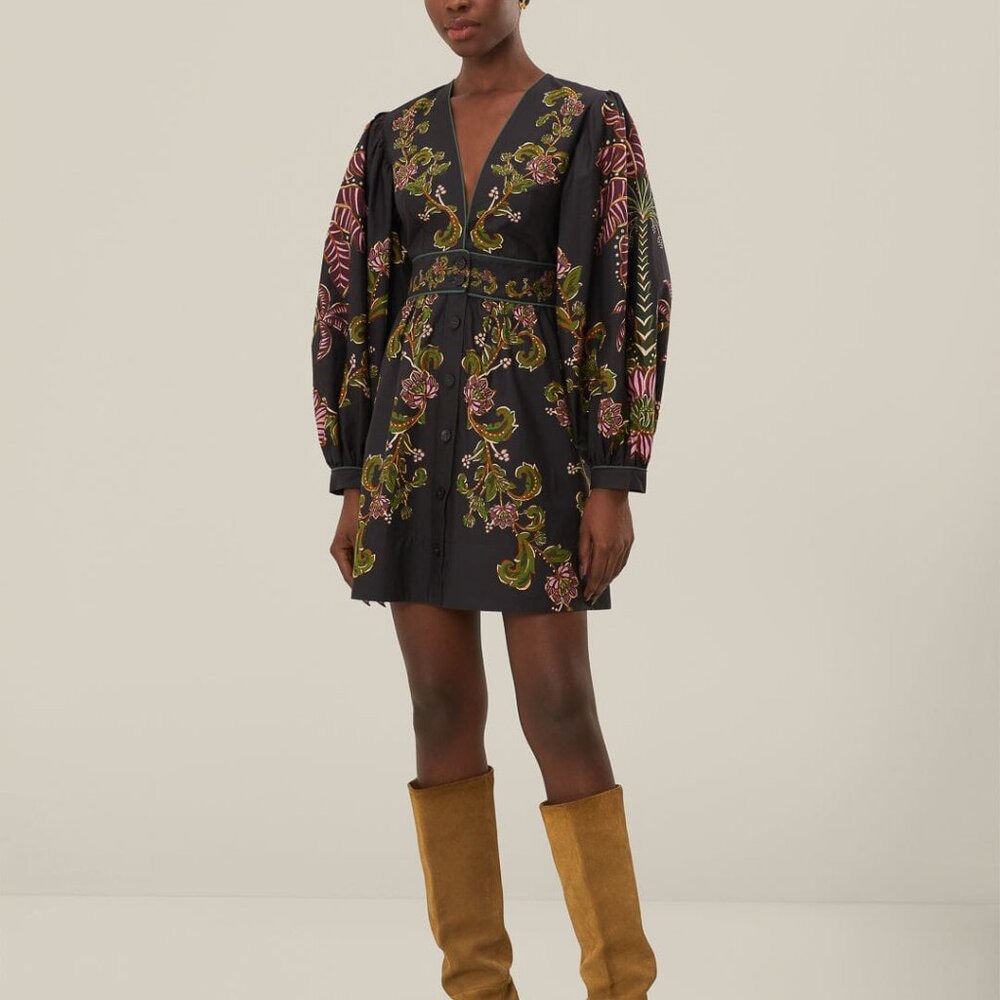 Black Ravenala Puff Sleeve Mini Dress